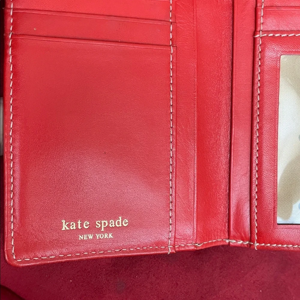Kate Spade Chocolate Leather Wallet Inside Red With Coin & Cardholder EUC RARE - Picture 8 of 10